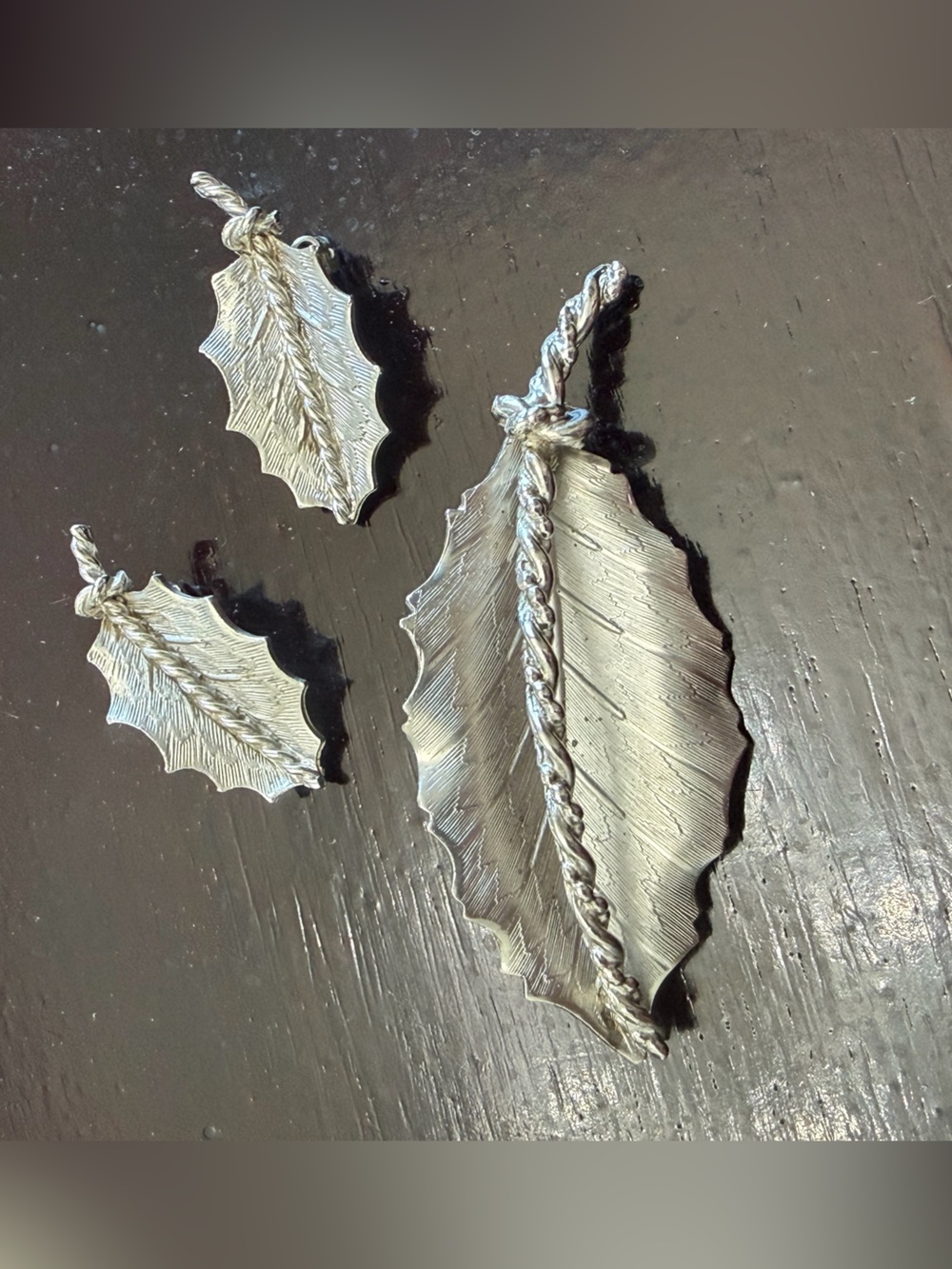 Coro Vintage/Antique Silver Leaf Brooch and Matching Clip on Earrings